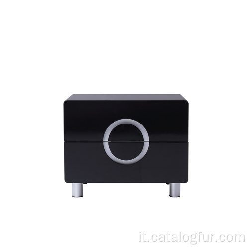 Cassettiera lucida con 2 cassetti, comodini, comodini, comodini, luci a LED